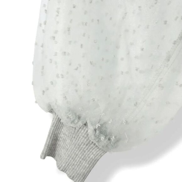 NEW Forever 21 Sheer Swiss Dot Puff Sleeve Rib Knit Sweater in Gray Size Small - Picture 8 of 13